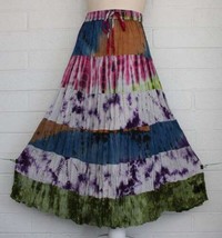 Sacred Threads L XL  Colorful 6 Tier Tie-Dye Elastic Waist Cotton Gypsy ... - $36.63