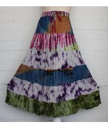 Sacred Threads L XL  Colorful 6 Tier Tie-Dye Elastic Waist Cotton Gypsy ... - $50.82 CAD