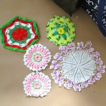 Handmade Crochet Doilies Set Of 5 With Floral &amp; Lace Designs In Multicol... - $6.93