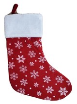 Christmas Stocking 19” Mantle Decor Red Felt Faux Fur White Trim Snowfla... - £7.22 GBP