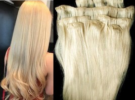 18&quot;,20&quot;,22&quot;,24&quot; 100% Human Hair Extensions 7Pc Clip in #24 Light Golden ... - £62.57 GBP+