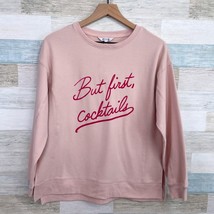 Wildfox But First Cocktails Cozy Oversized Sweater Pink Side Slits Women... - £22.33 GBP
