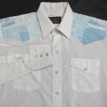 Panhandle Slim Vtg Mens (16.5-34) White &amp; Blue Pearl Snap L/S Western Shirt Usa - £26.30 GBP