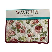 Waverly Quilted Table Runner Pink Hydrangea Reversible Striped French Co... - $24.25