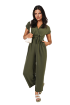 Belted V Neck Jumpsuit with Side Pockets - $21.99