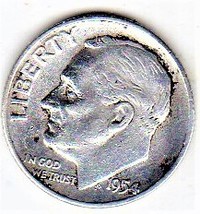 Roosevelt Dime Coin 1954 - £3.17 GBP