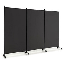 3 Panel Folding Room Divider with Lockable Wheels-Gray - Color: Gray - $126.56