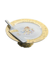 Sorelle Fine Porcelain Cake Plate/Server Gold Trim Angel Themed 11”-New In Box - £284.49 GBP