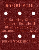 RYOBI P440 - 40/80/100/150/240/400/800/1500 Grits - 10 Sheet Variety Bundle II - £7.98 GBP