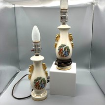 Vintage Glazed Gilded Porcelain Lamp Pair, Table Lighting Decor, Classic French - £99.64 GBP