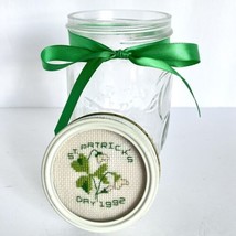 c1990 AHK Kerr Clear Fruits Glass Jar Needlepoint Shamrock St Patricks Day Lid - £18.74 GBP