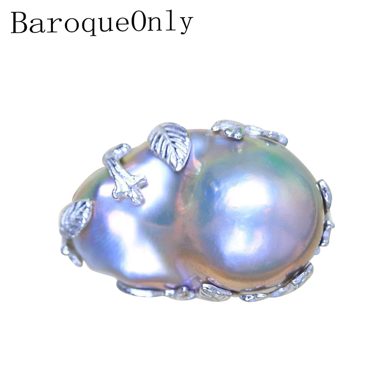 15-28mm gray natural freshwater baroque pearl adjustable rings high quality natu - £58.55 GBP