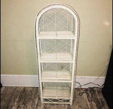 Vintage Wicker Wood Rattan Peacock Shelf Boho Chic Arched Stand MCM 55” X 19” - £174.05 GBP