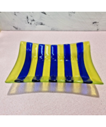 Fused Art Glass Square Plate - BDK Glass Studios.  BLUE AND YELLOW   7x5... - $523.39 MXN