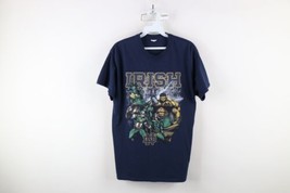 Vintage Mens Small Faded Notre Dame University Superhero Football T-Shirt Blue - $49.45