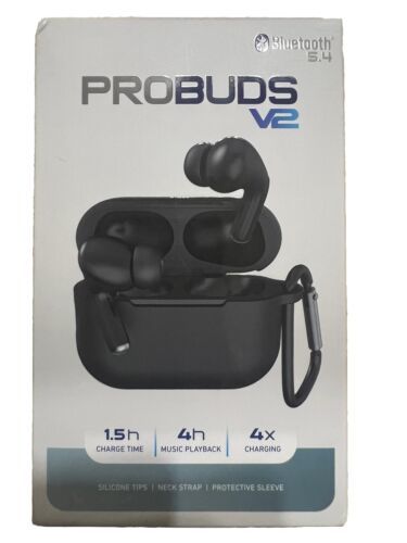 Probuds V2 Earbuds. Auto Pairing. Built-In Mic. Bluetooth. Black Color