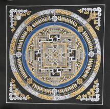 WHEEL OF TIME / KALACHAKRA MANDALA GOLD AND SILVER TIBETAN THANGKA PAINTING - $2,381.64 MXN