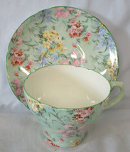 Shelley Melody Green Chintz 13453 Tea Cup &amp; Saucer - £23.11 GBP
