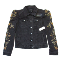 NWT Driftwood Gigi in Black Floral Embroidered Puff Sleeve Denim Jacket S - £95.92 GBP