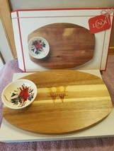 NEW Lenox Bamboo Bread Board and Dip Dish &quot;WARREN&quot; Christmas Winter Gree... - £31.60 GBP