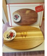 NEW Lenox Bamboo Bread Board and Dip Dish &quot;WARREN&quot; Christmas Winter Gree... - £31.47 GBP