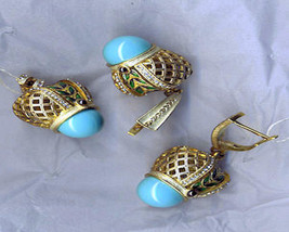 Silver Russian Handmade Catherine The Great Crown Egg Pendant &amp; Earrings Set - £221.05 GBP