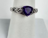 Sterling Silver 925 Triangle Purple Amethyst Gemstone Ring Size 7 deep p... - $36.62