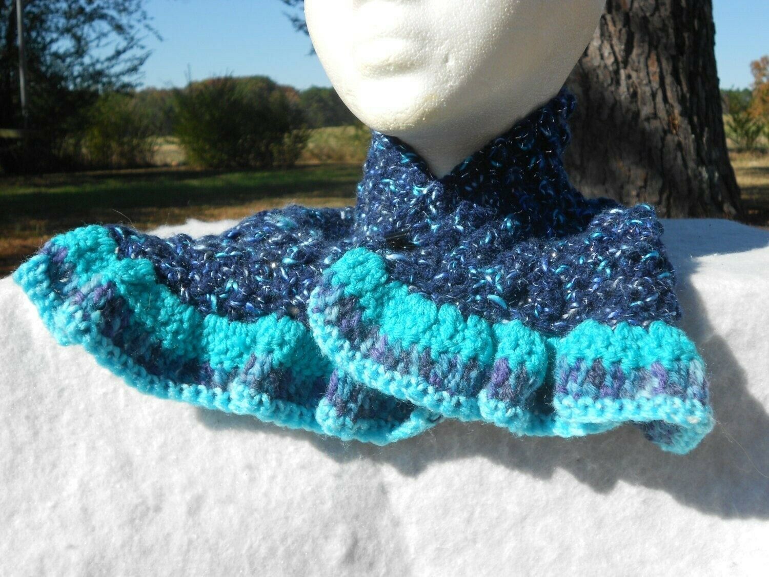  Dark Blue &amp; Aqua sparkly Crocheted Neckwarmer&quot;Moonlit River&quot;Great Holid... - $8.60