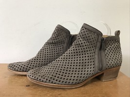 Lucky Brand Gray Suede Nubuck Leather Mesh Ankle Bootie Boots Womens 8 38.5 - $49.99