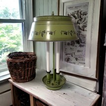 Vintage Bouillotte Tole Lamp 3 Candlesticks Metal Shade French Style Desk Table  - $98.99