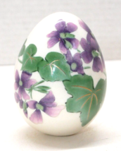 Hand Painted Purple Floral Porcelain Egg - Signed - $12.19