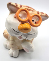 Ceramic Cartoon Kitty Cat Bank Figurine Tan Orange Stripes 7&quot; Tall - $589.94 MXN
