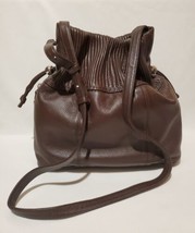Bodhi Soft Pebbled Brown Leather Pleated Drawstring Hobo Shoulder Bag Purse - £39.65 GBP