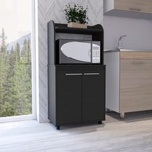 Modern Kitchen Cabinet Microwave Cart with 1 Shelf and 2 Doors Black Con... - £238.32 GBP