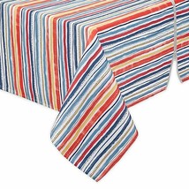 Outdoor Zipper Umbrella Hole Fabric Tablecloth Warm Summer Stripe 60x84&quot; Beach - £30.75 GBP