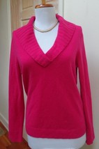 Euc - Ann Taylor Petite Bright Heather Pink 100% Cashmere Collar V-Neck Size Lp - £23.25 GBP