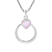 Endless Halo Heart Pink Mother of Pearl Inlay Sterling Silver Pendant Necklace - £15.03 GBP
