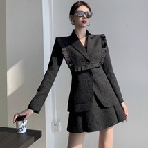 Winter Chic 2 Piece Blazer+Skirt Set Designer Ruffles Jacquard High Fashion Slim - £145.71 GBP