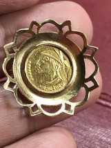 18k yellow gold Venezuela coin  pin brooch estate vintage 4.4 Grams - $650.01