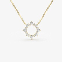 0.65CT Round Cut 14K Yellow Gold Plated Sun Circle Pendant Necklace 18&quot; ... - £54.28 GBP