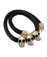 Zeckos Rounded Vinyl Double Wrap Bracelet with Gold Tone Skull Beads - £11.49 GBP