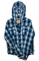 Mens Blue &amp; White Plaid Hollister, Large Button Down Hoodie With Pockets - €34,11 EUR