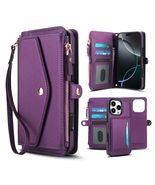 Generic For iPhone 16 PLUS (Color: PURPLE) Zipper Leather Wallet Case Cr... - $108.92