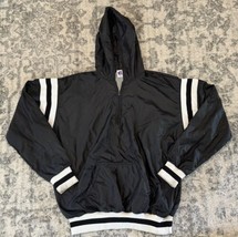 VTG Russell Athletic Windbreaker Hooded Jacket 1/4 Zip Black XL Jersey Lined USA - £27.68 GBP