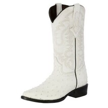 Mens Off White Cowboy Boots Leather Print Ostrich Quill Rodeo J Toe - £87.14 GBP