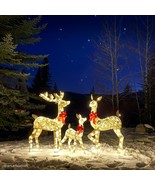 Christmas Deer Family Set 3-PC Lighted Outdoor Yard Decor Gold White LED... - £211.54 GBP