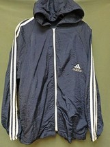 Vintage Adidas Three Stripe Jacket Windbreaker With Hood Men&#39;s Size Medium - £15.61 GBP