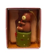 Cute vintage wooden Russ Berrie Teddy bear &amp; gifts Christmas holiday orn... - £9.17 GBP
