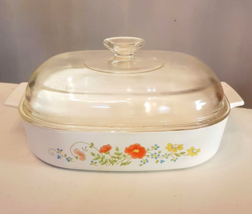 Corning Ware Wildflower 2.5 qt Square Casserole + Lid Corelle A-10-B with A-12-C - £31.23 GBP