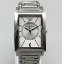 Emporio Armani Tank Watch Men 28mm Silver Tone Date New Battery 7&quot; - £47.09 GBP